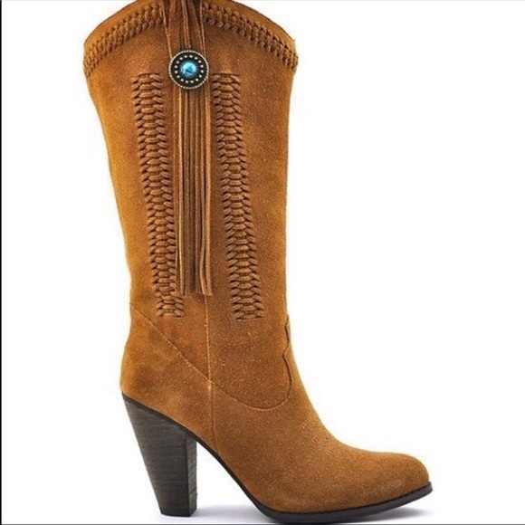 New Reba Hades Western Cowgirl boots shoes Fringe brown size 7.5 medallion shoe - Picture 1 of 9